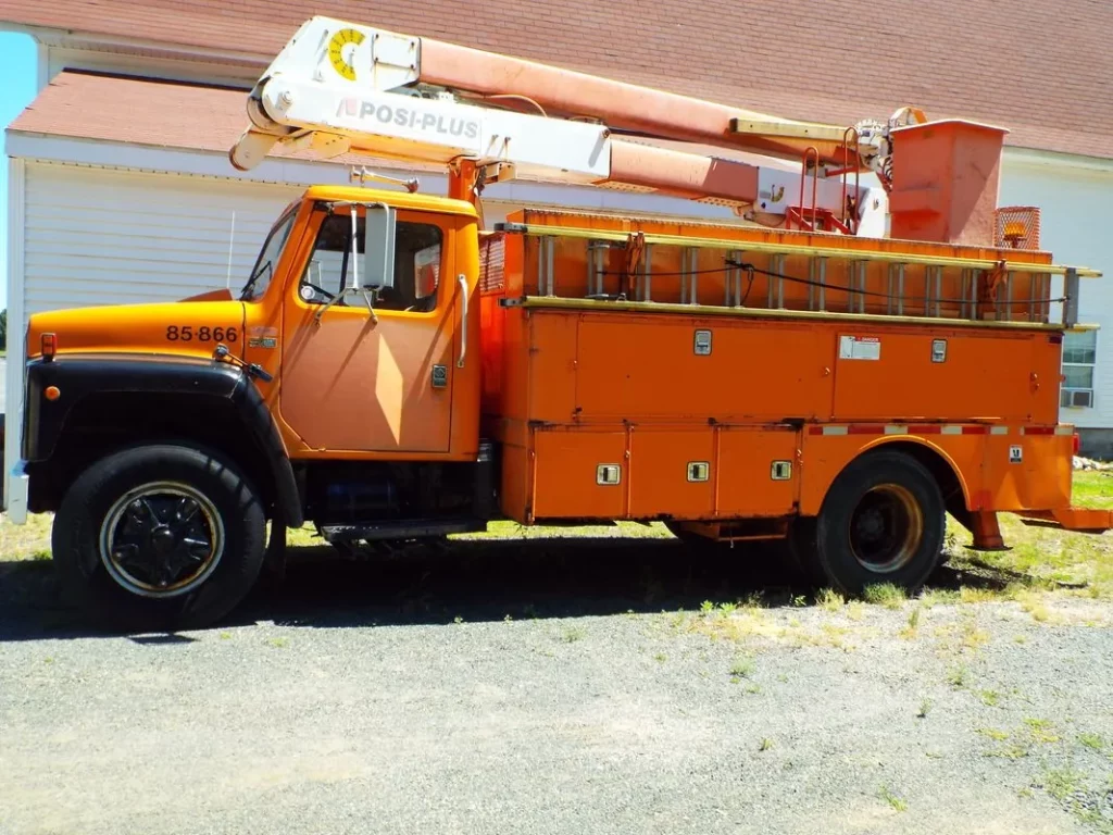 an orange bucket lift truck, tree removal cost